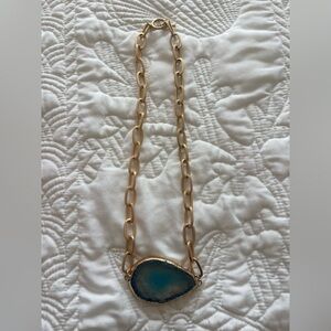 Gold-Trim Blue Pendant Necklace